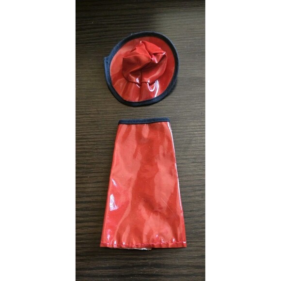 Vintage 80s? Barbie? Clone Mod Outfit 80s Red Faux Leather Skirt, Belt & Hat 3pc - Picture 5 of 15